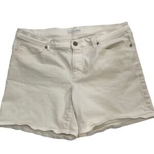 LOFT Cotton White Relaxed Skinny Fit Mid Rise Denim Stretch Shorts, Size 12